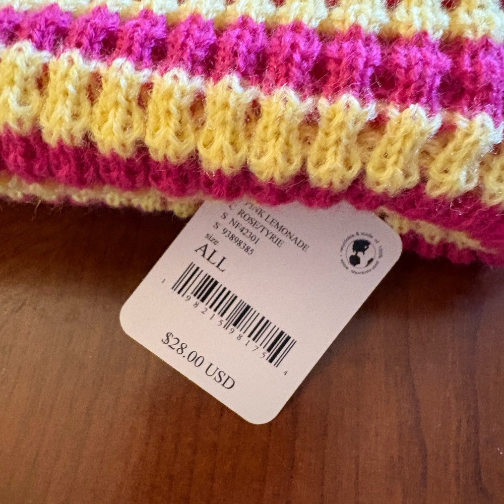 Free People Pink and Yellow Striped Beanie - Picture 2 of 3